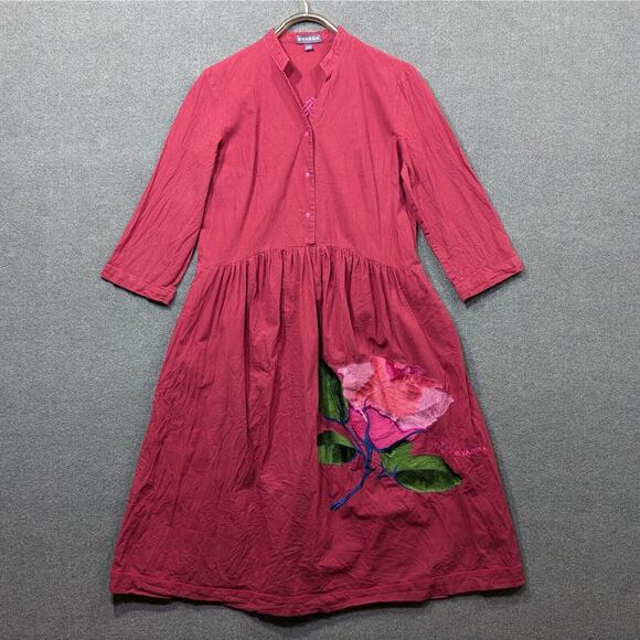 Svarga Ukraine Dress Womens 42 Embroidered Floral Cotton Traditional Red - Picture 1 of 16